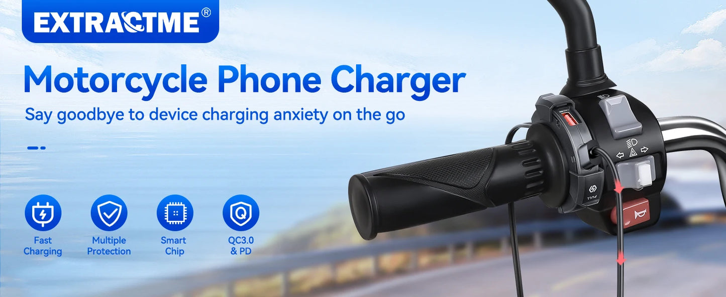 Chargeur Moto USB + Type-C 48W – Étanche IP65, Fixation Guidon, PD + QC3.0 Ultra Rapide