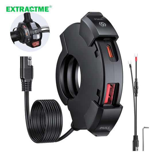 Chargeur Moto USB + Type-C 48W – Étanche IP65, Fixation Guidon, PD + QC3.0 Ultra Rapide